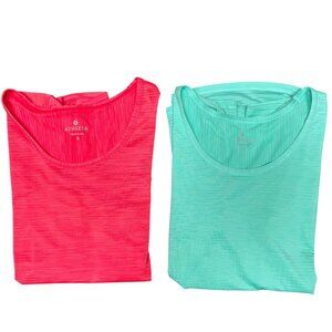 Lot of 2 Athleta Tops Lightweight Activewear Pink & Teal Short Sleeve Stretchy S